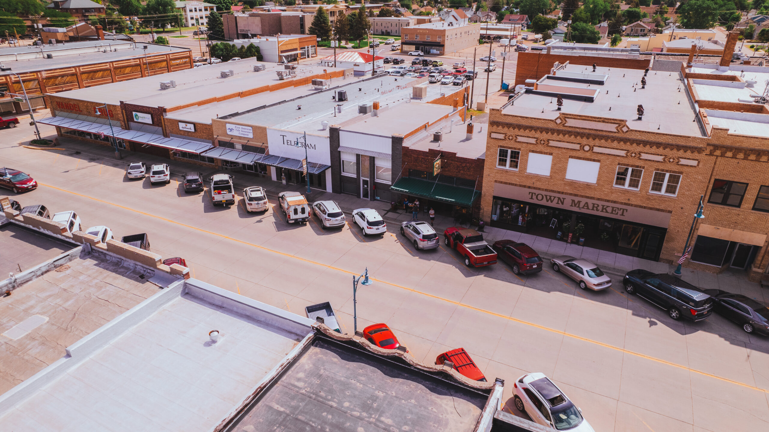an arial view of downtown Torrington, Wyoming