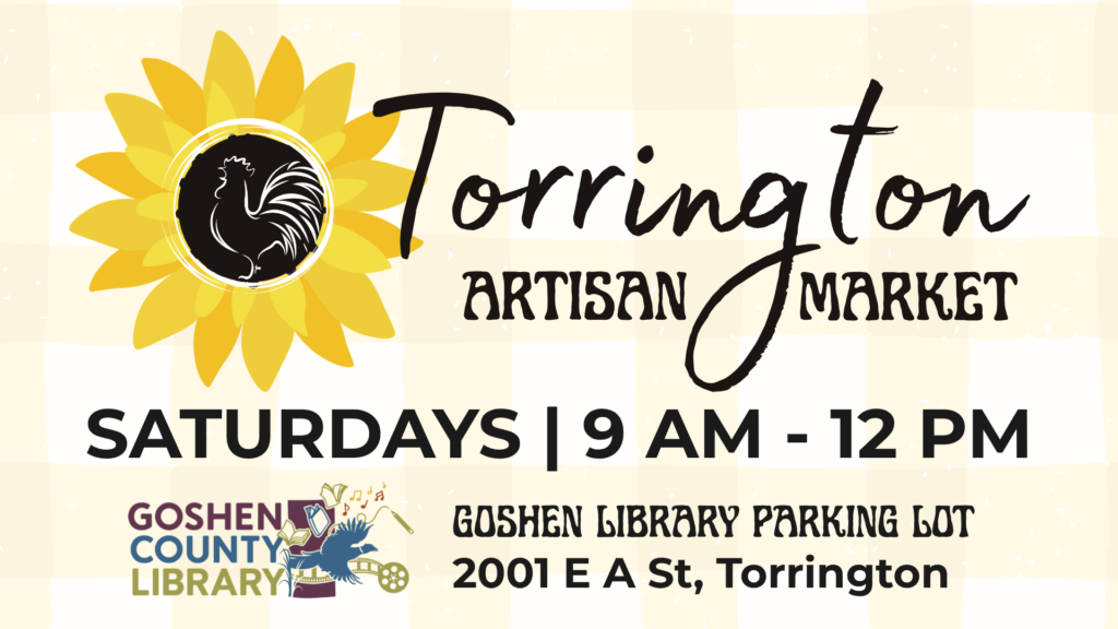 Torrington Artisan Market held Saturdays from 9 AM to 12 PM at the Goshen County Library parking lot in Torrington, Wyoming.