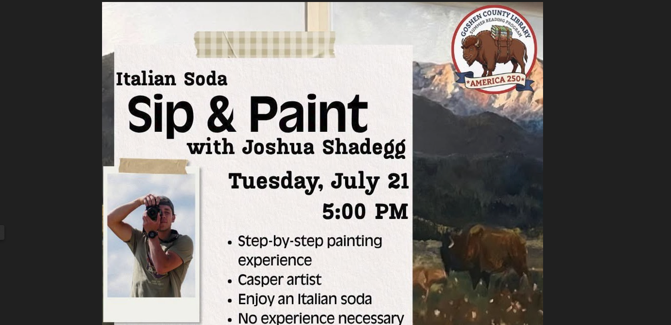 Italian Soda Sip & Paint event with artist Joshua Shadegg at the Goshen County Library.