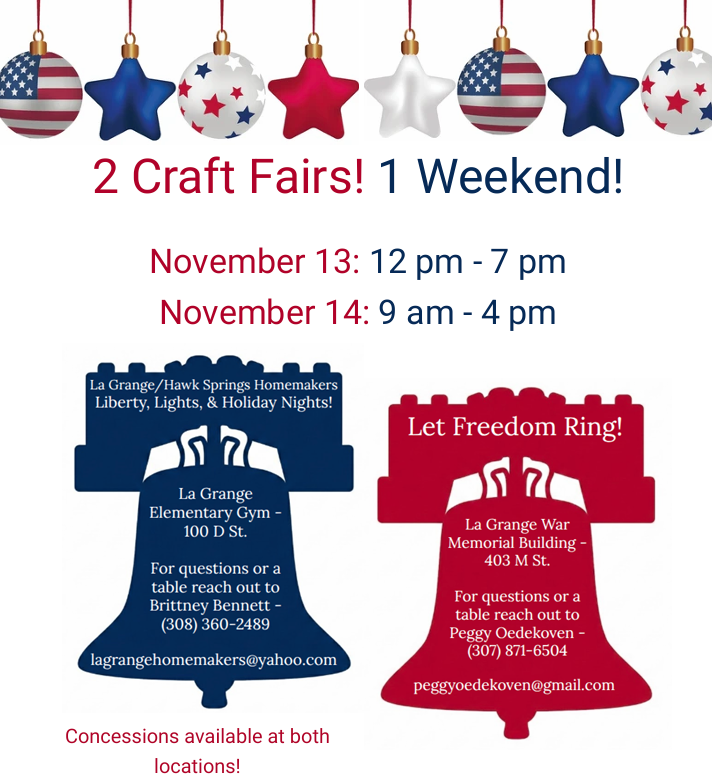 Liberty, Lights & Holiday Nights Craft Fair at the La Grange Elementary Gym on November 13, 2026.